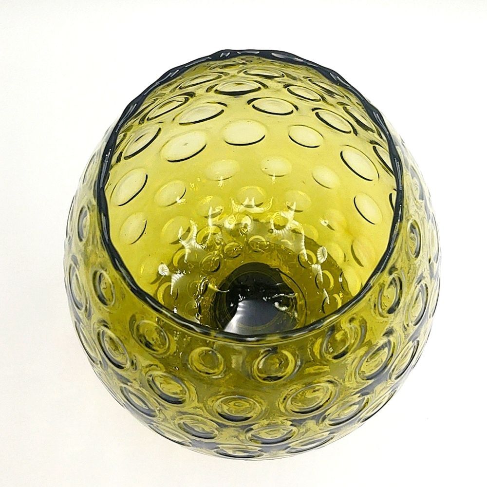 Vintage MCM Olive Green Optic Glass Snifter Style Blown Glass Vase Empoli, I… - Picture 5 of 9